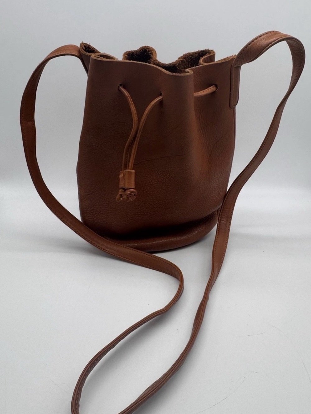 Baggu Vintage Leather Crossbody Bucket Bag